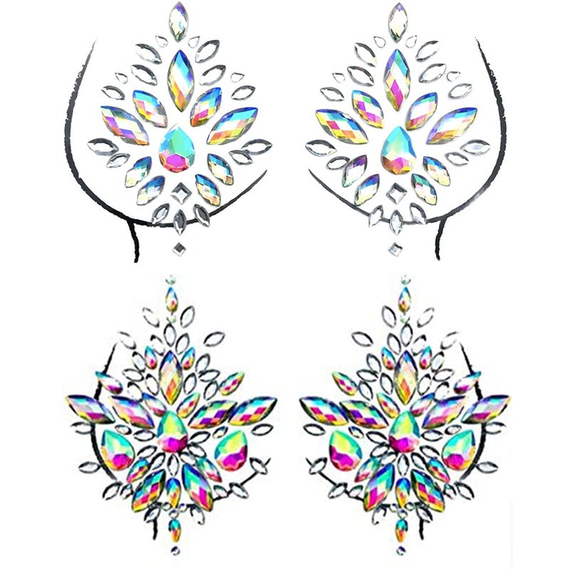 Leoars Body Gems Sticker, 2-Pack Halloween Rainbow Body Jewes Gliiter for Music Festival - Image 1